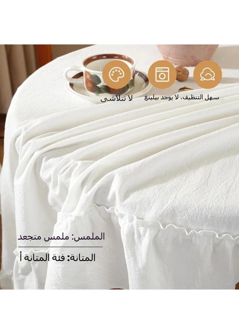 قماش خلفية متعدد الاستخدامات باللون الأبيض لخلق جو رومانسي، مفرش طاولة بحواف متموجة، مفرش طاولة دائري، مفرش طاولة مربع (140 * 140 سم) - Image 3