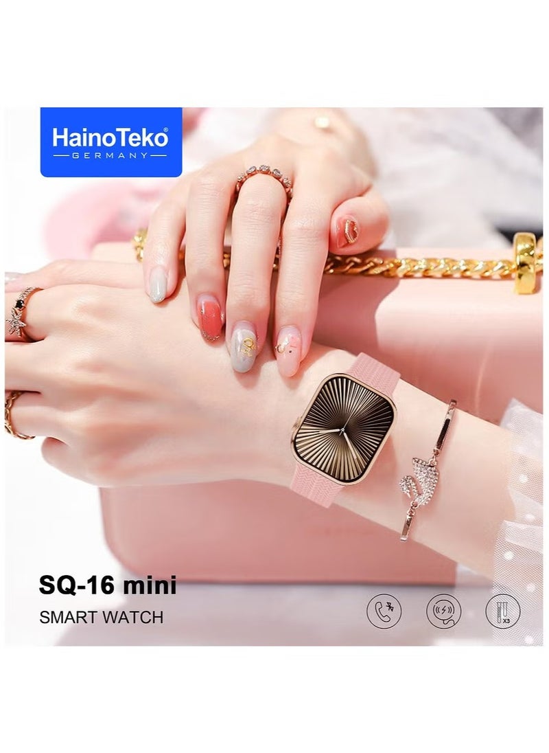 Haino Teko - SQ-16 Mini Series 10 AMOLED Display Smart Watch with Stylish Bracelet, 3 Pairs of Straps, and Charging Cable – Designed for Ladies – Gold - Image 1