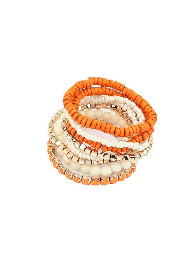 LUREME Bohemian Beads Cube Multi Strand Stretch Stackable Bangle Bracelet Set-Orange (bl003172-2) - Image 1
