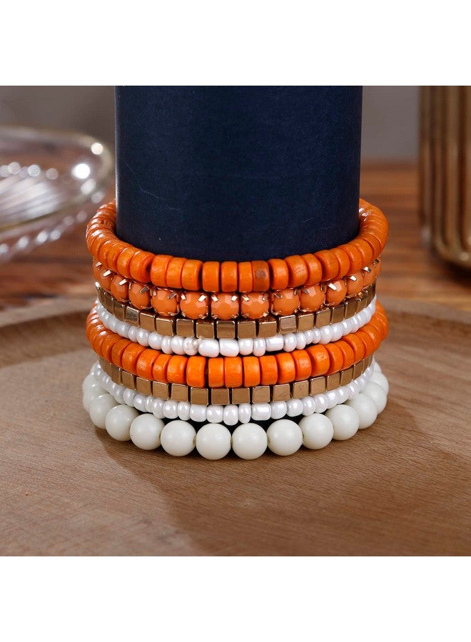 LUREME Bohemian Beads Cube Multi Strand Stretch Stackable Bangle Bracelet Set-Orange (bl003172-2) - Image 4