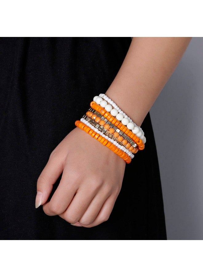 LUREME Bohemian Beads Cube Multi Strand Stretch Stackable Bangle Bracelet Set-Orange (bl003172-2) - Image 5