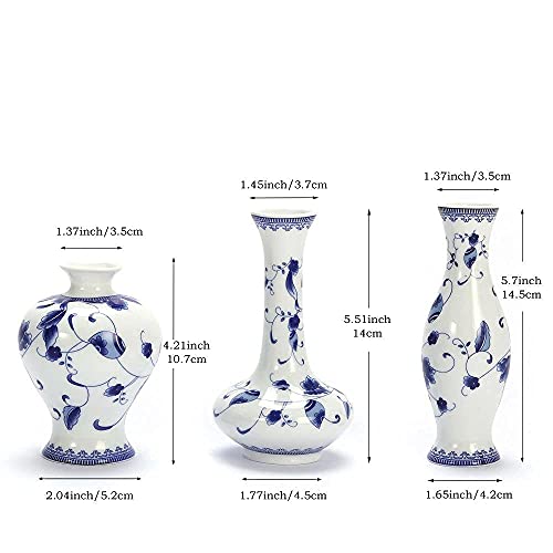 LoveCat Chinese Ceramic Vase Set - Small Blue and White Porcelain Vases, Fambe Glaze Porcelain Vases Set of 3, Classic Ceramic Flower Vases for Home Table,Bookshelf, Cupboard Décor - Image 5