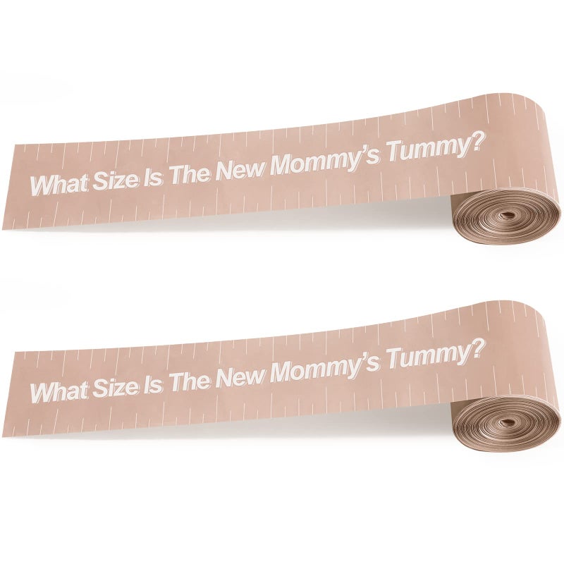 Sratte 2 Rolls 2 Inch x 150 Feet Baby Shower Measuring Tape Tummy Measure Belly Game Paper Belly Measuring Tape for Baby Shower Party Decorations Supplies Brown 