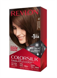Revlon Permanent Hair Color by Revlon, Permanent Hair Dye, Colorsilk with 100% Gray Coverage, Ammonia-Free, Keratin and Amino Acids, 47 Medium Rich Brown, 4.4 Oz (Pack of 1)  - Image 1