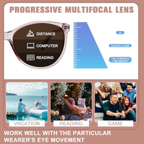 YUKANG Progressive Multifocal Sunglasses for Women Men, Multifocus Sun Readers Outdoor Reading Sunglasses Women's with UV400 LBrown 1.5 - Image 3
