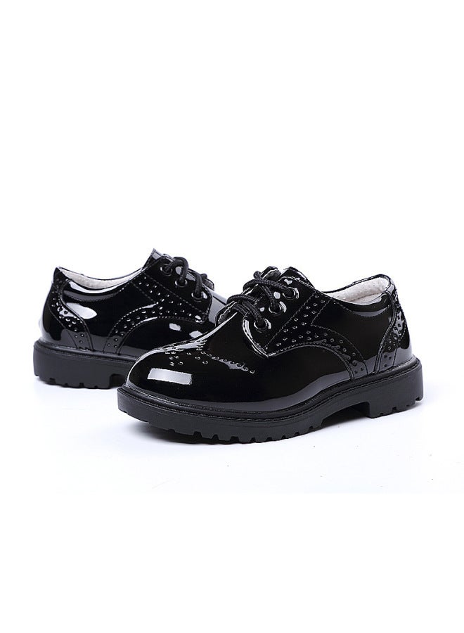 Boys' Leather Shoes Children's Black British Korean Style  Trendy Winter Fleece-lined Flower Boy Performance Soft-soled Student Kids