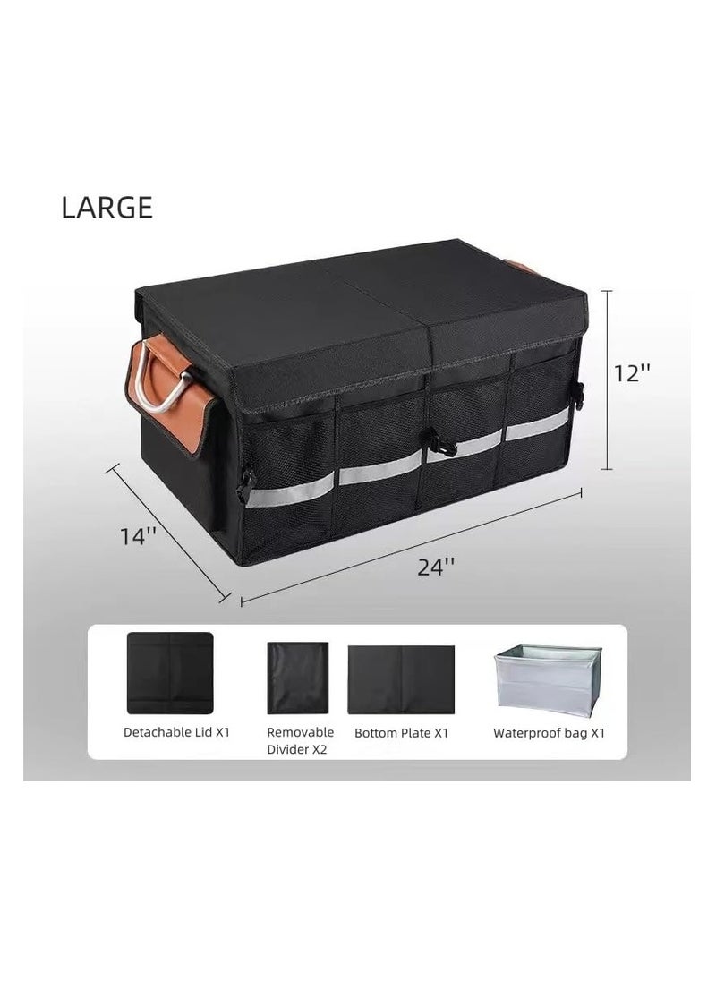 SYOSI - Car Trunk Organizer, Large Collapsible Trunk Organizer with Waterproof bag, Car Trunk Organizer with Lid, Adjustable Straps and Non Slip Bottom, for SUV Auto Truck Van, Black - Image 1
