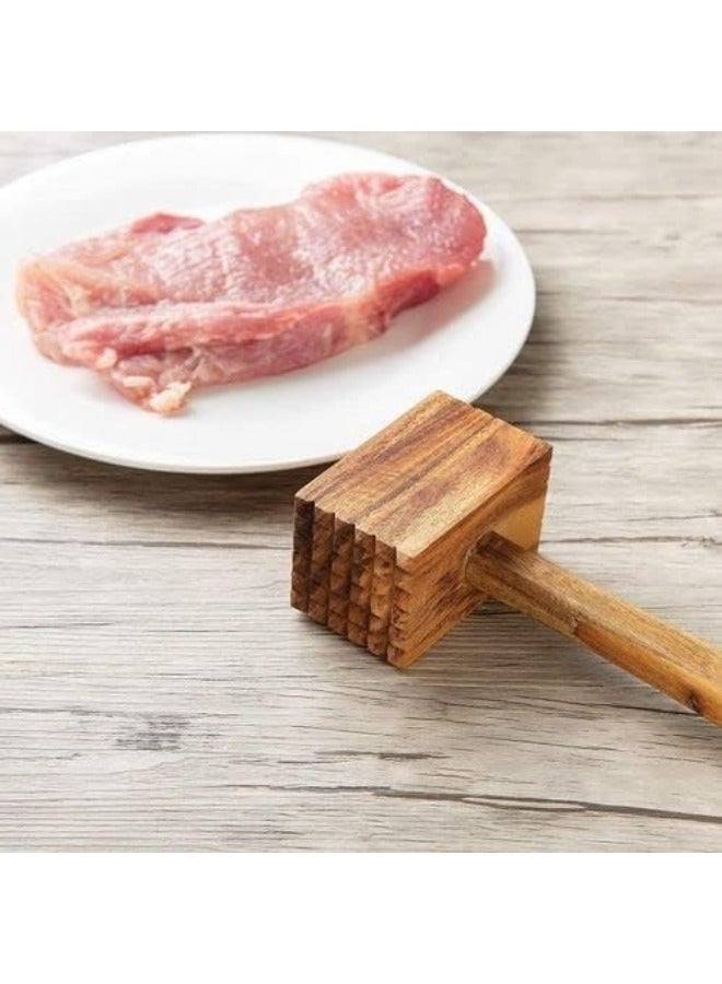 Two Sides Wooden Meat Tenderizer Nut Hammer Mallet Pounder Aluminum Alloy Heads Kitchen Tool  - Image 2