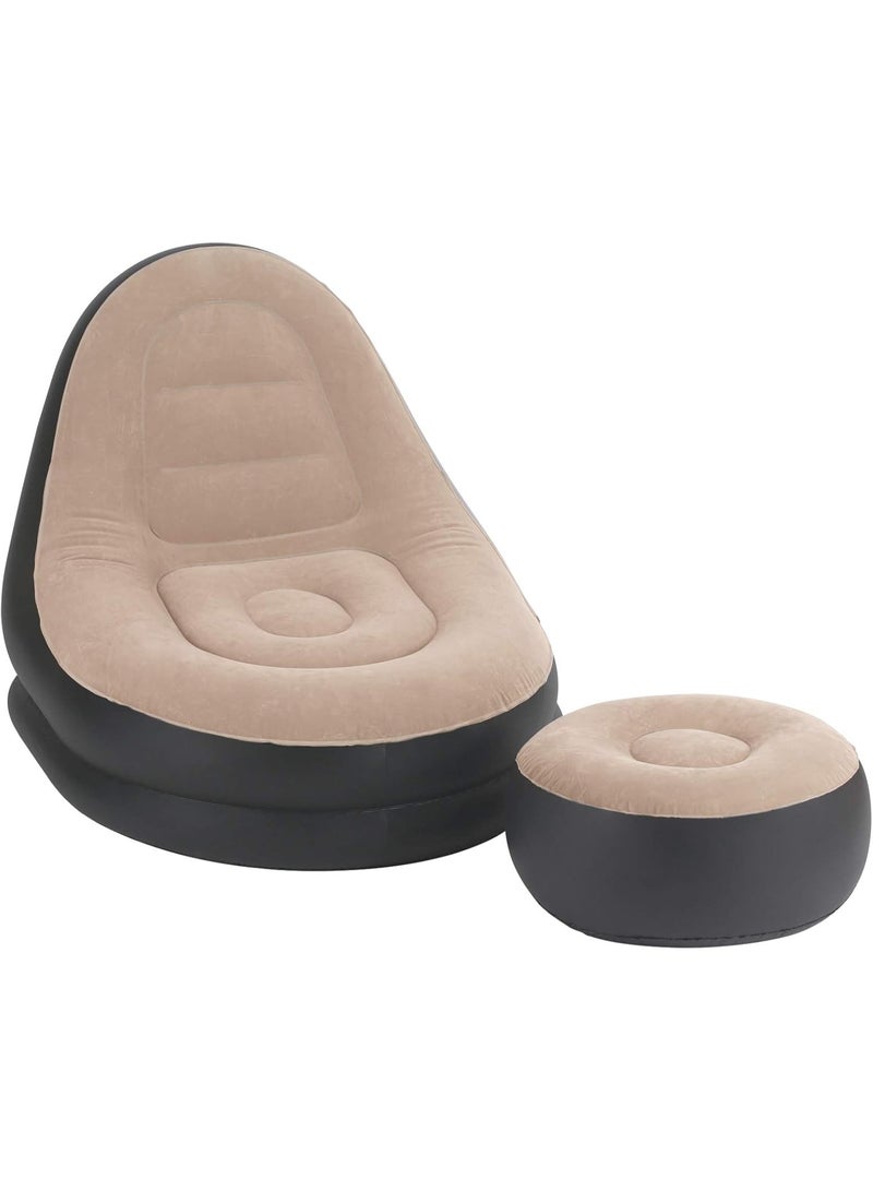 كنبة استرخاء قابلة للنفخ مع مسند قدم تصميم مريح وخفيف الوزن للتخييم والاسترخاء والسفر - Image 1