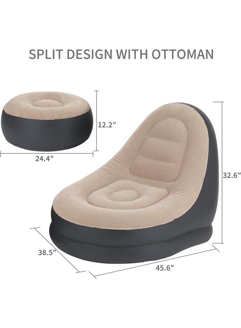 كنبة استرخاء قابلة للنفخ مع مسند قدم تصميم مريح وخفيف الوزن للتخييم والاسترخاء والسفر - Image 2