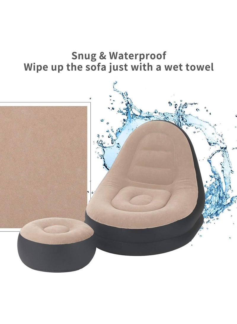 كنبة استرخاء قابلة للنفخ مع مسند قدم تصميم مريح وخفيف الوزن للتخييم والاسترخاء والسفر - Image 3