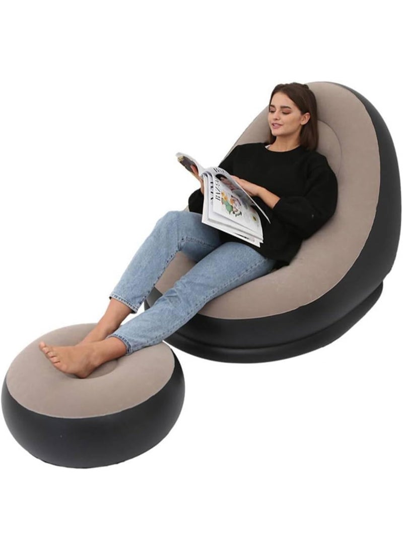 كنبة استرخاء قابلة للنفخ مع مسند قدم تصميم مريح وخفيف الوزن للتخييم والاسترخاء والسفر - Image 4