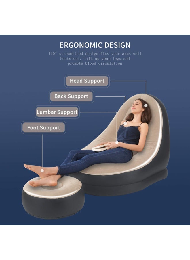 كنبة استرخاء قابلة للنفخ مع مسند قدم تصميم مريح وخفيف الوزن للتخييم والاسترخاء والسفر - Image 5