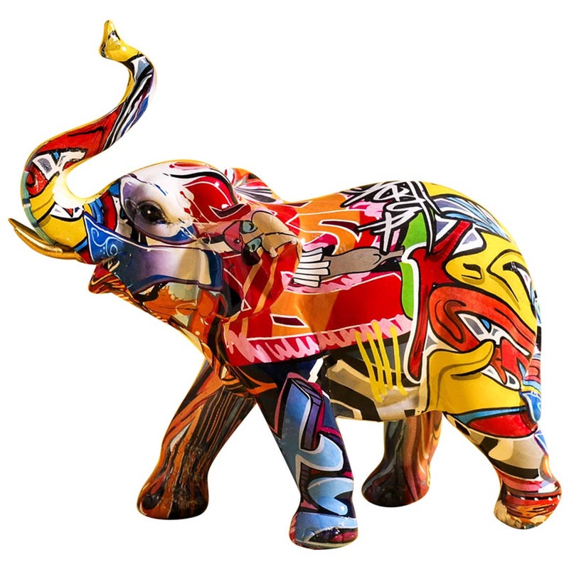 FUNSXBUG FUNSXBUG Colorful Art Elephant Statue Sculpture Collectible Figurine Gift Idea Home Desktop Decoration 