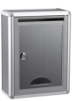 Aluminium Alloy Donation Box with Lock, Trumpet Monitoring and Reporting Mailbox Blank Suggestion Box, Wall-Mounted Complaint Outdoor Letter Box Metal Drop Box, Silver-Grey (Style 1)