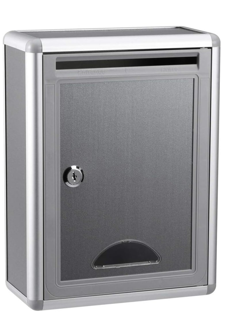 Terabyte - Aluminium Alloy Donation Box with Lock, Trumpet Monitoring and Reporting Mailbox Blank Suggestion Box, Wall-Mounted Complaint Outdoor Letter Box Metal Drop Box, Silver-Grey (Style 1) - Image 1