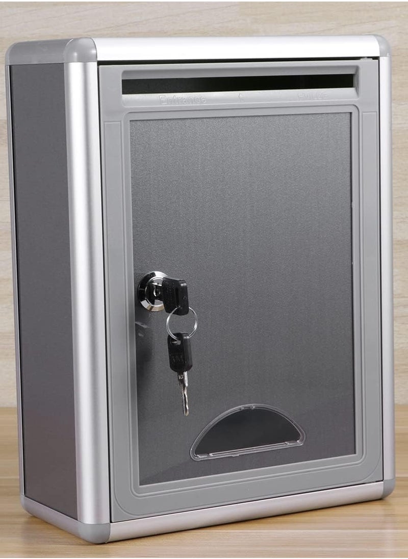 Terabyte - Aluminium Alloy Donation Box with Lock, Trumpet Monitoring and Reporting Mailbox Blank Suggestion Box, Wall-Mounted Complaint Outdoor Letter Box Metal Drop Box, Silver-Grey (Style 1) - Image 1