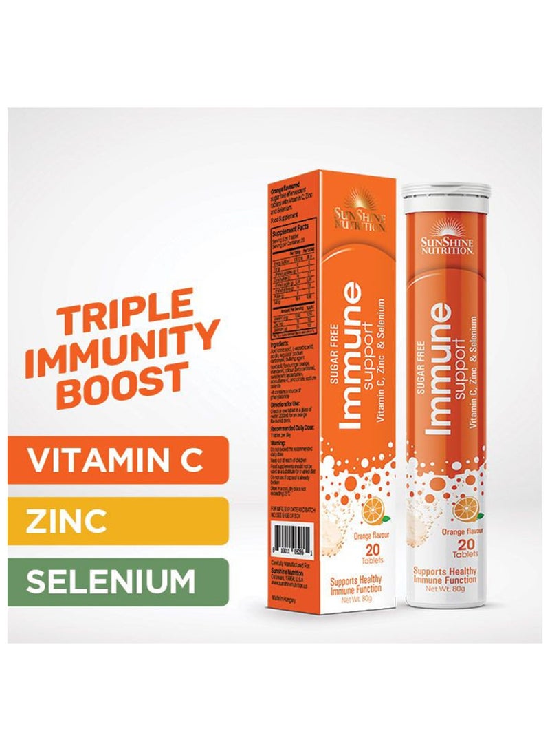 SUNSHINE NUTRITION Immune Support Effervescent Tablets Sugar Free Infused With Vitamin C, Zinc And Selenium Orange Flavor Supports Healthy Immune Function 20 Tablets 80G - Image 1