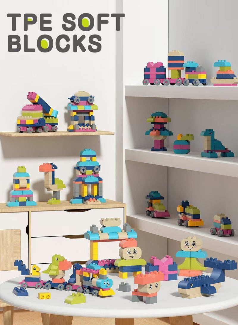TPE Soft Blocks Building Set, 151 Pieces, Train and Character Series, Ages 3+, Portable Gift Box - Image 3