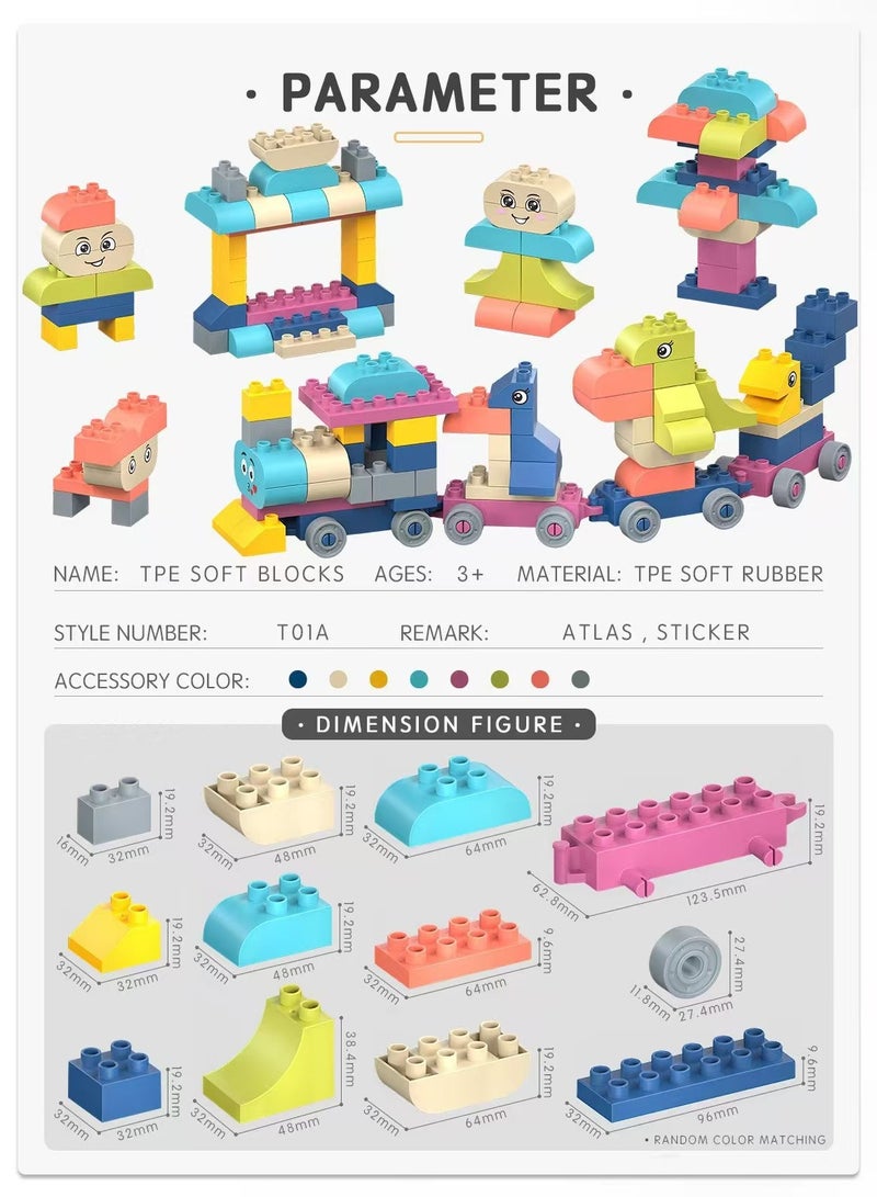 TPE Soft Blocks Building Set, 151 Pieces, Train and Character Series, Ages 3+, Portable Gift Box - Image 4