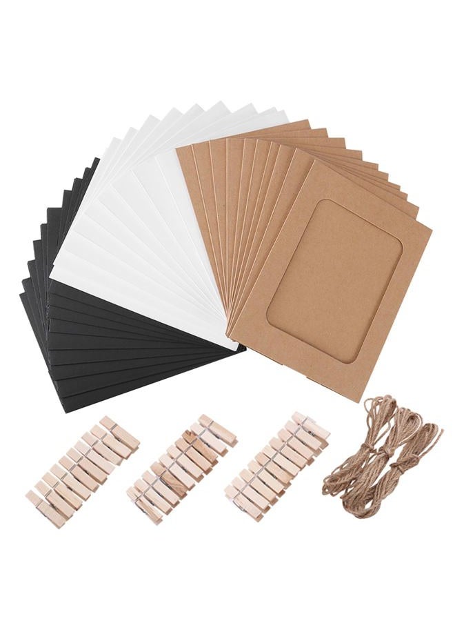 VORCOOL 30pcs Kraft Paper Photo Frames Hanging Wall Decoration DIY with Clips and Ropes for 10cm x 15cm Pictures - Image 1