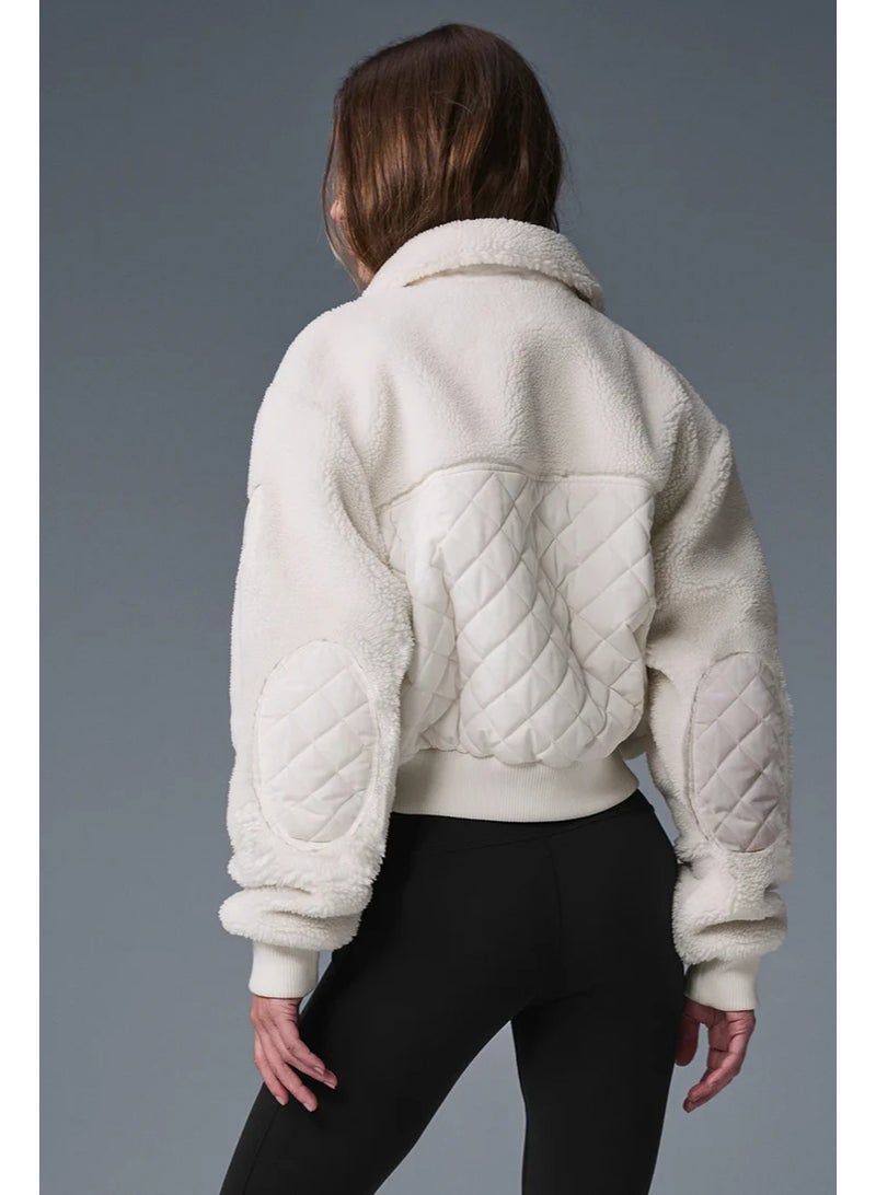 Alo Yoga Women's Fashion Faux Shearling Shaggy Full Zip Coats Warm Winter Patchwork Jackets with Pocket - Image 3