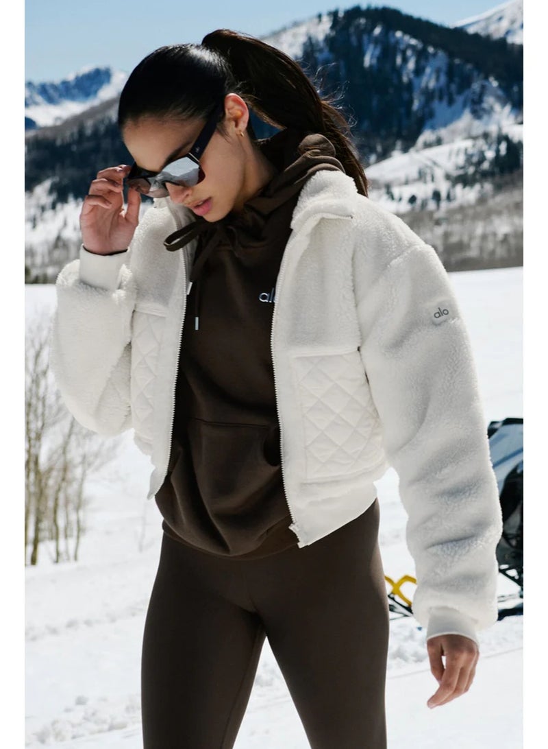 Alo Yoga Women's Fashion Faux Shearling Shaggy Full Zip Coats Warm Winter Patchwork Jackets with Pocket - Image 5