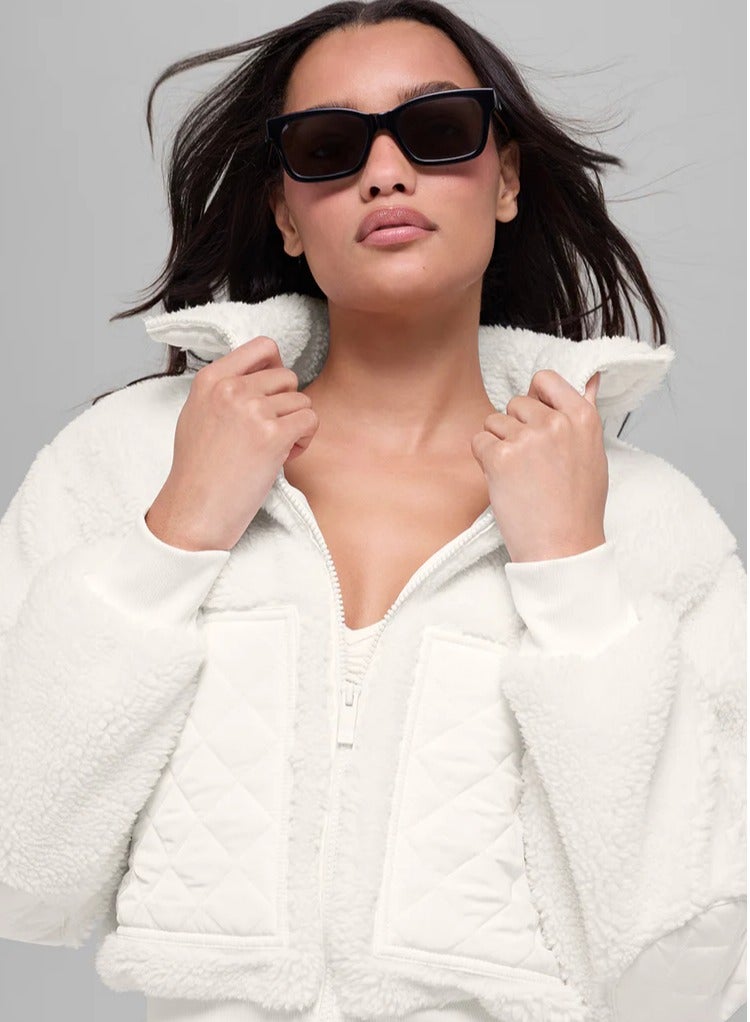 Alo Yoga Women's Fashion Faux Shearling Shaggy Full Zip Coats Warm Winter Patchwork Jackets with Pocket - Image 4