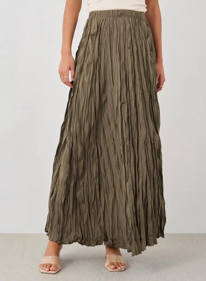 ستايلي Styli Textured Elasticated Waistband A-Line Maxi Skirt