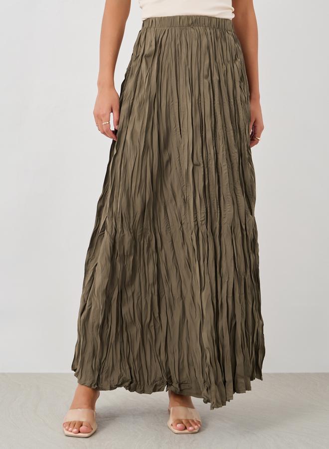 Styli Styli Textured Elasticated Waistband A-Line Maxi Skirt  - Image 2