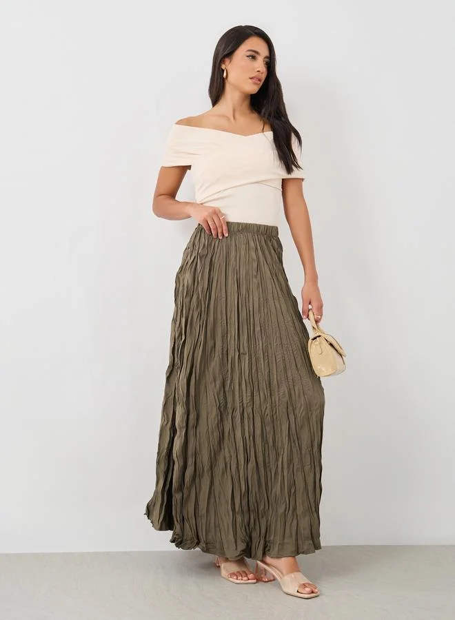 ستايلي Styli Textured Elasticated Waistband A-Line Maxi Skirt
