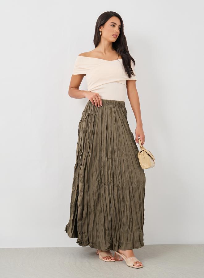 Styli Styli Textured Elasticated Waistband A-Line Maxi Skirt  - Image 1