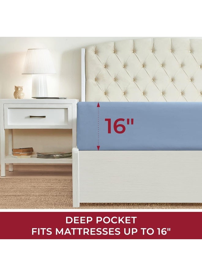 Mellanni Queen Fitted Sheet  Iconic Collection Bedding Sheets with up to 16 inch Deep Pocket  Soft  Cooling  Fade  Stain Resistant  1 PC Queen Blue Hydrangea - Image 2