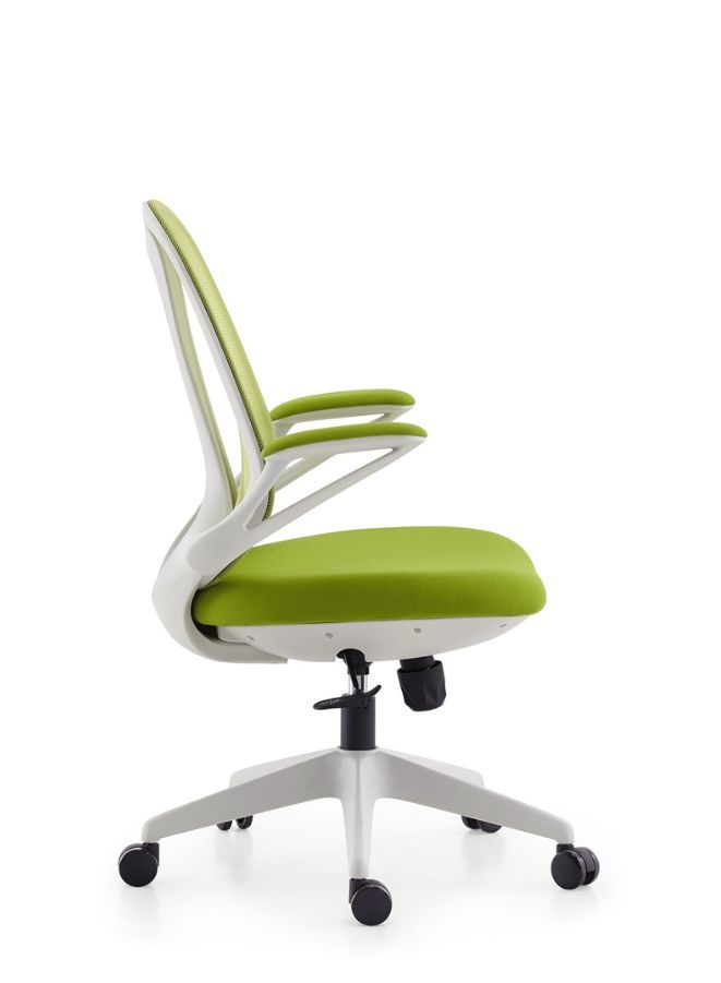 Modern Stylish Middle Back Mesh Office Chair in Green with White Frame, Adjustable Height and Tilt, Grade 3 Gas Lift, Fiberglass PP Base, 55mm Nylon Casters