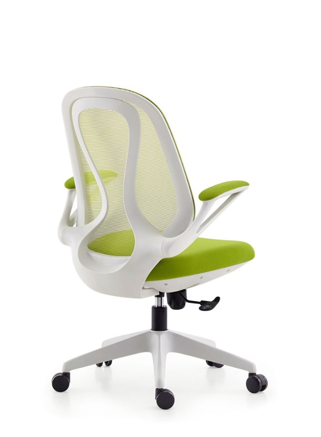 Modern Stylish Middle Back Mesh Office Chair in Green with White Frame, Adjustable Height and Tilt, Grade 3 Gas Lift, Fiberglass PP Base, 55mm Nylon Casters