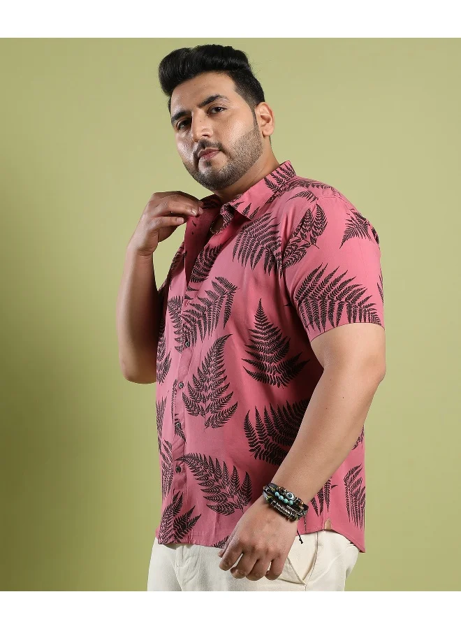 Instafab Plus Men's Brown Contrast Fern Shirt