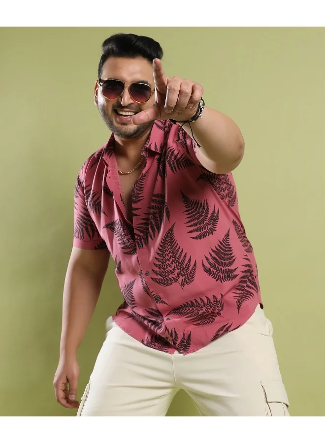 Instafab Plus Men's Brown Contrast Fern Shirt