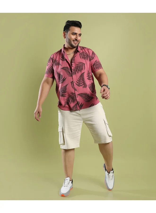 Instafab Plus Men's Brown Contrast Fern Shirt