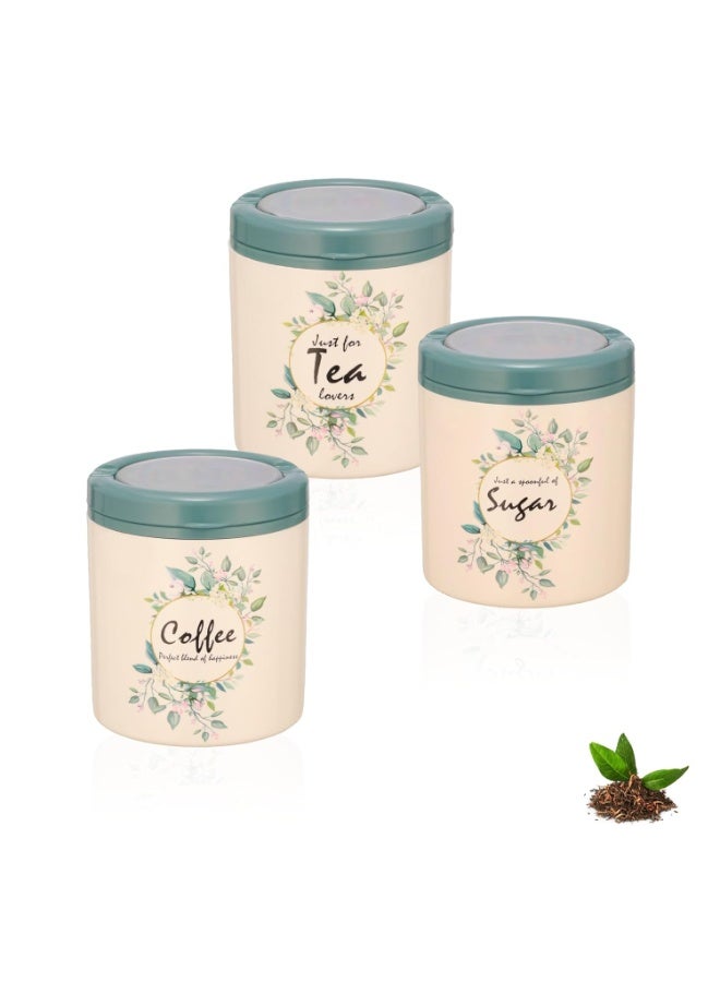 Trueware Lift up Sugar Tea Coffee Container | Set of 3 | Container | 750 ML Each | Air tight | BPA Free | 100% Food Grade | Odour Proof | Kitchen Storage | Kitchen accessories | Kitchen Jar - Image 1