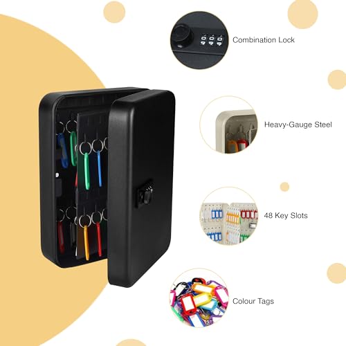 oddpod™ 48 Keys Numeric Lock Metal Wall-Mount Security Key Box/Safe Cabinet with Key Tags (Black) - Image 4