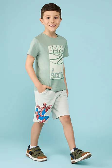 R&B Spider-Man Print Shorts with Drawstring Waist