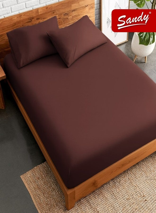 Sandy Premium Hotel Quality Fitted Sheet and Pillow Cases, Bed Sheet 3 Pieces Set, Soft & Breathable and Cooling, King Size 200 x 200 cm, Burgundy Brown - Image 1