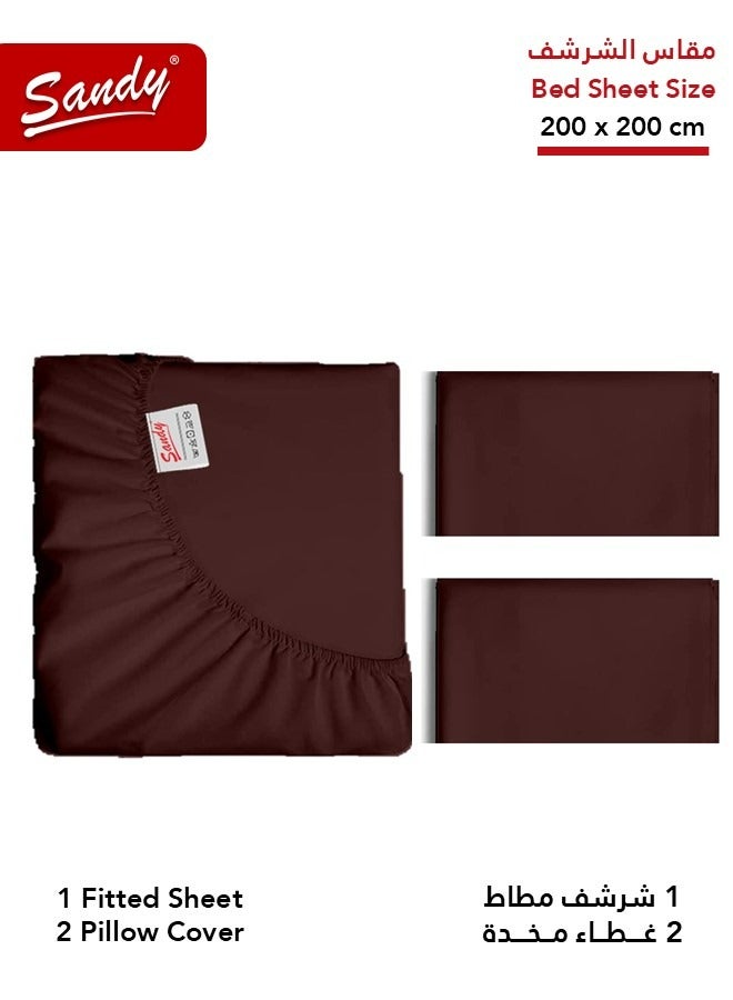 Sandy Premium Hotel Quality Fitted Sheet and Pillow Cases, Bed Sheet 3 Pieces Set, Soft & Breathable and Cooling, King Size 200 x 200 cm, Burgundy Brown - Image 2