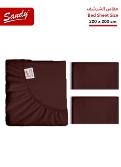 Sandy Sandy Premium Hotel Quality Fitted Sheet and Pillow Cases, Bed Sheet 3 Pieces Set, Soft & Breathable and Cooling, King Size 200 x 200 cm, Burgundy Brown  - Image 1