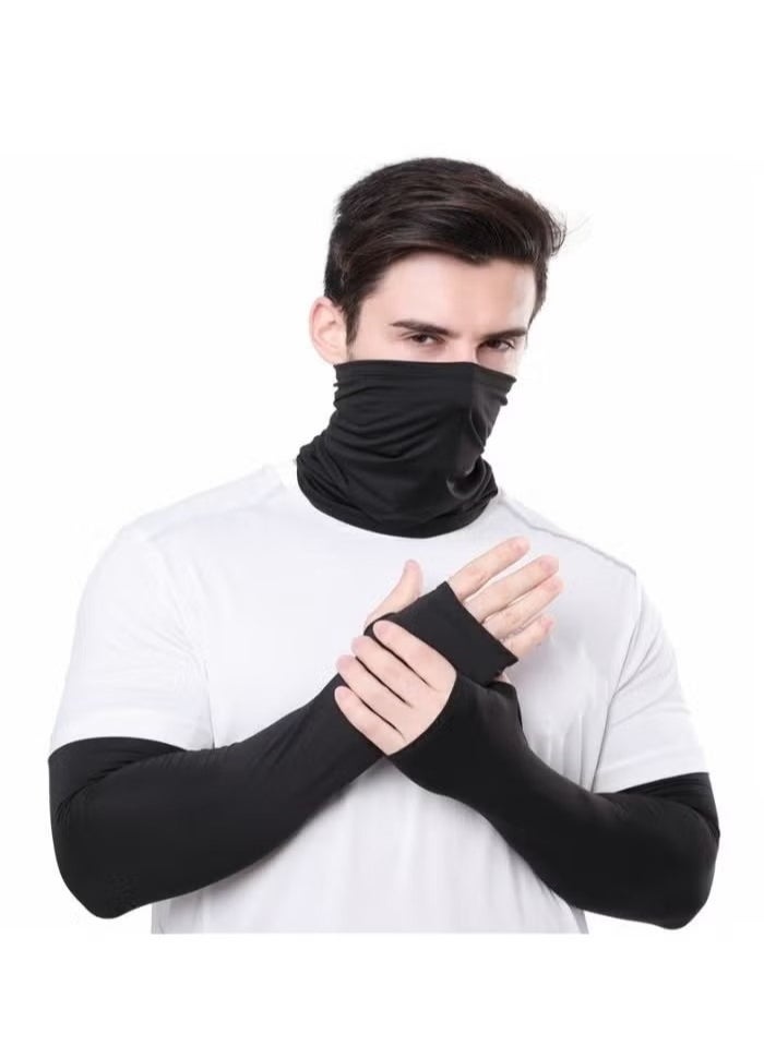 Generic - 3-Pieces Neck Gaiter Mask for Men Women Bandana Face Cover Scarf Cycling Outdoors Sports Soft Elasticity Quick-dry with Cooling Ice Silk Arm Sleeves Summer UV Sun Protection - Image 1