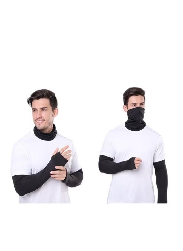 Generic - 3-Pieces Neck Gaiter Mask for Men Women Bandana Face Cover Scarf Cycling Outdoors Sports Soft Elasticity Quick-dry with Cooling Ice Silk Arm Sleeves Summer UV Sun Protection - Image 1