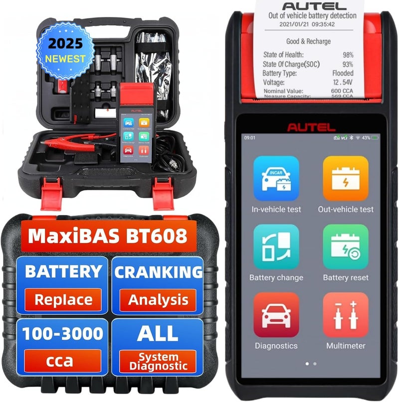 Autel MaxiBAS BT608 OBD2 Scanner Intelligent Battery Health Cold Cranking Ability Electrical System Adaptive Conductance 1003000CCA Battery TestBT608