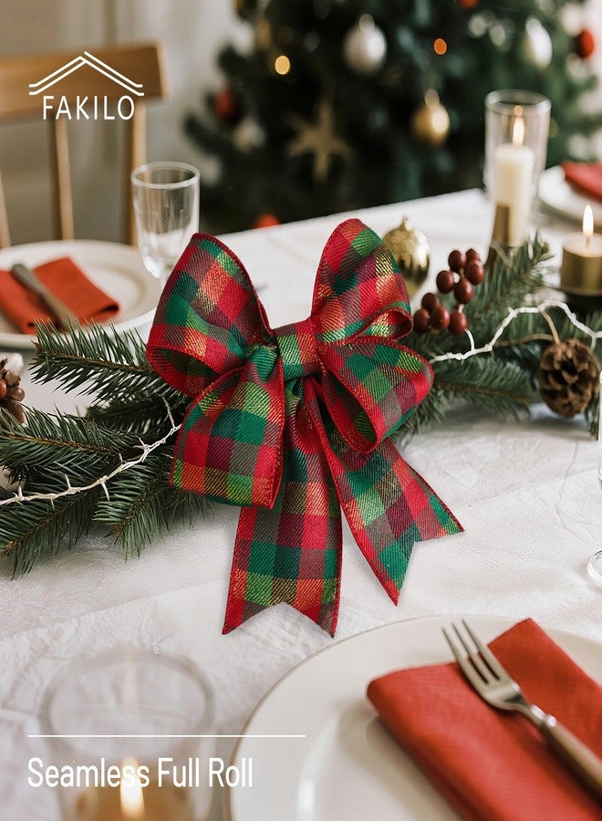 FAKILO Christmas Wired Ribbon 2-1/2 inch x 10 Yards Gold Red and Green Gingham Buffalo Plaid Tartan Christmas Ribbon for Tree Wreath Decor Gift Wrapping Topper Bow Making - Image 5