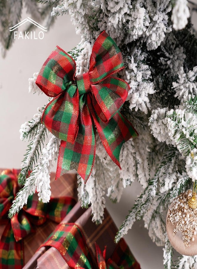 FAKILO Christmas Wired Ribbon 2-1/2 inch x 10 Yards Gold Red and Green Gingham Buffalo Plaid Tartan Christmas Ribbon for Tree Wreath Decor Gift Wrapping Topper Bow Making - Image 2