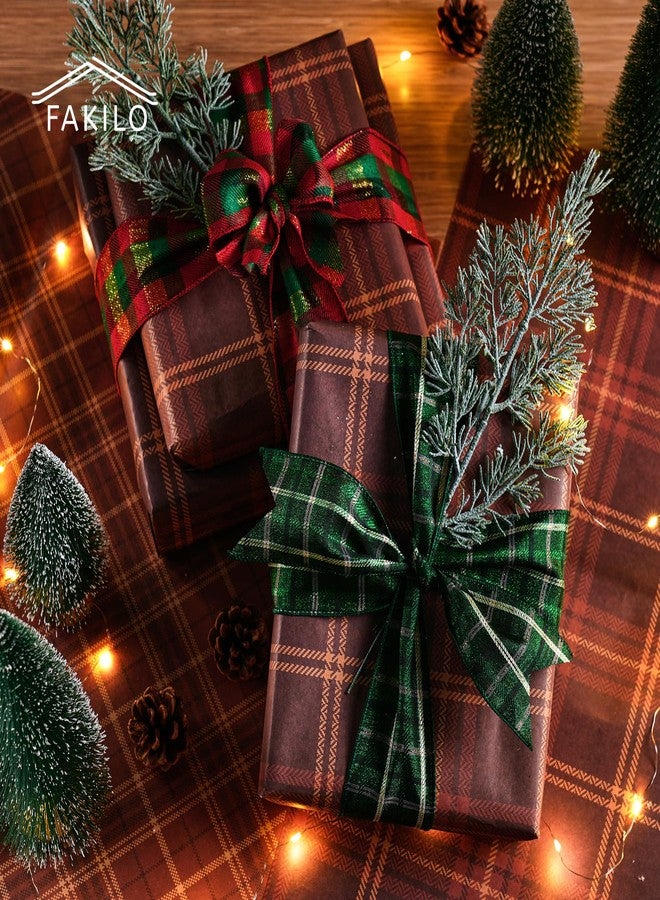 FAKILO Christmas Wired Ribbon 2-1/2 inch x 10 Yards Gold Red and Green Gingham Buffalo Plaid Tartan Christmas Ribbon for Tree Wreath Decor Gift Wrapping Topper Bow Making - Image 4